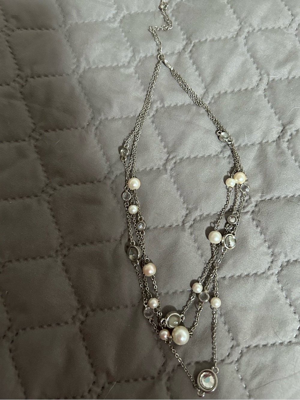 Multi-Strand Silver Pearl and Crystal Necklace - Elegant Women’s Jewelry